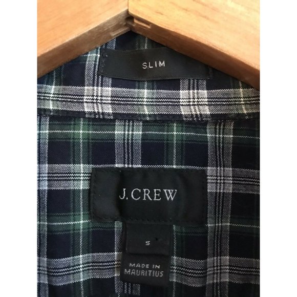 J Crew Men's Slim Fit Button Down Plaid Shirt Size Small Blue Green Long Sleeve - Picture 3 of 5